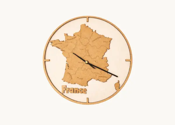 Frankreich-Landkarten-Uhr aus Holz